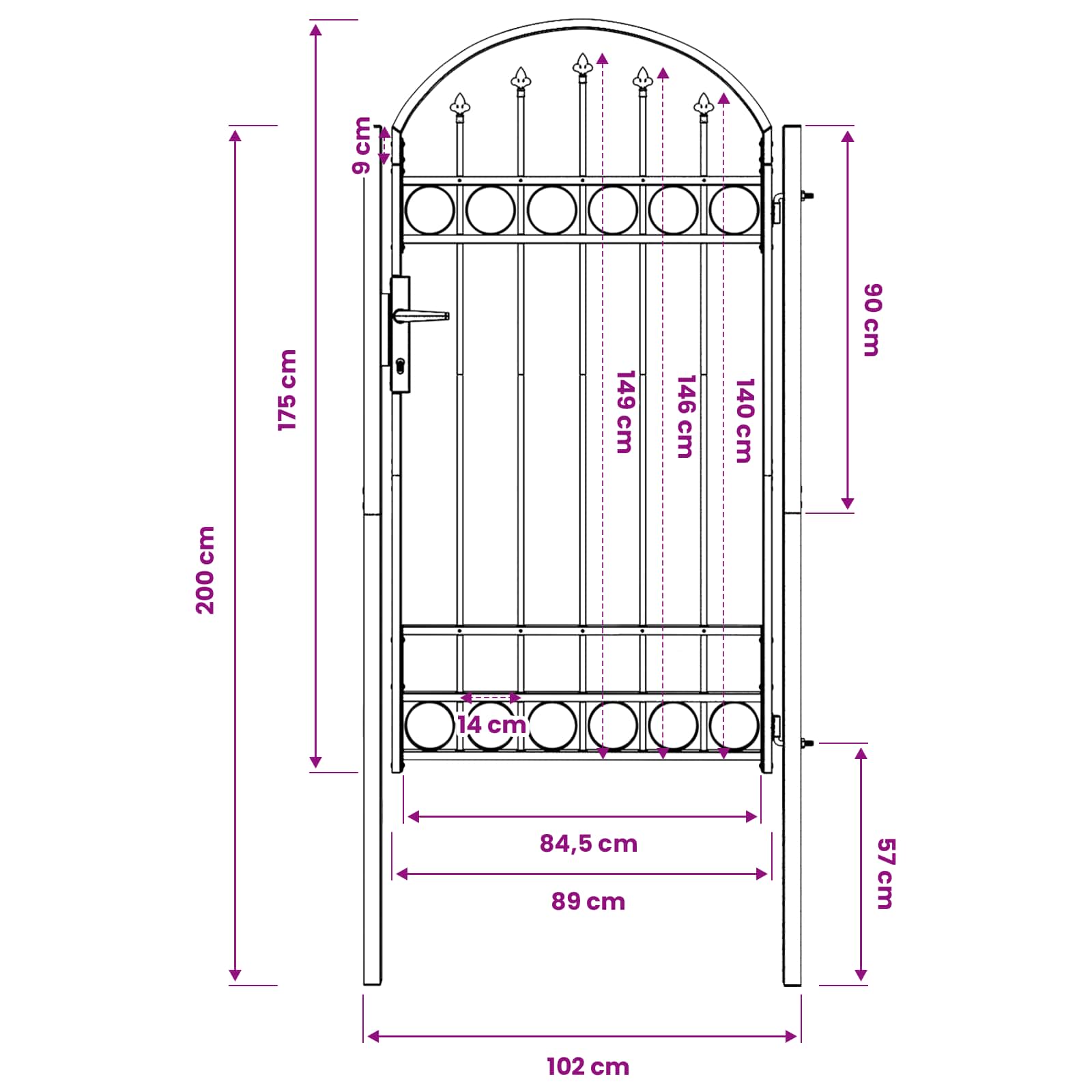 Fence Gate Assen 100 X 175 Cm Powder-Coated Steel Lockable