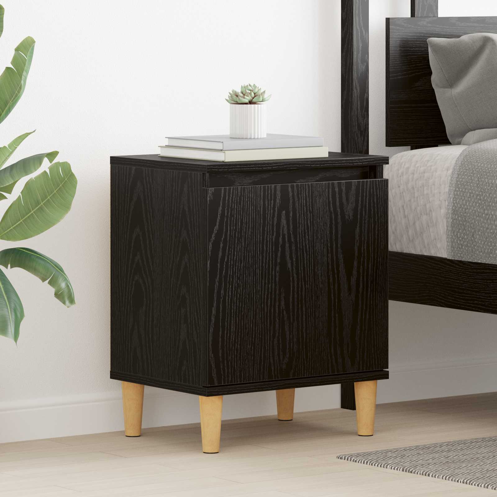 Bed Cabinet With Solid Wood Legs 40X30X50 Cm