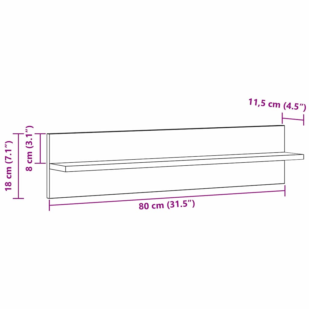 Wall Shelf 2 Pcs 80 X 11.5 X 18 Cm Engineered Wood