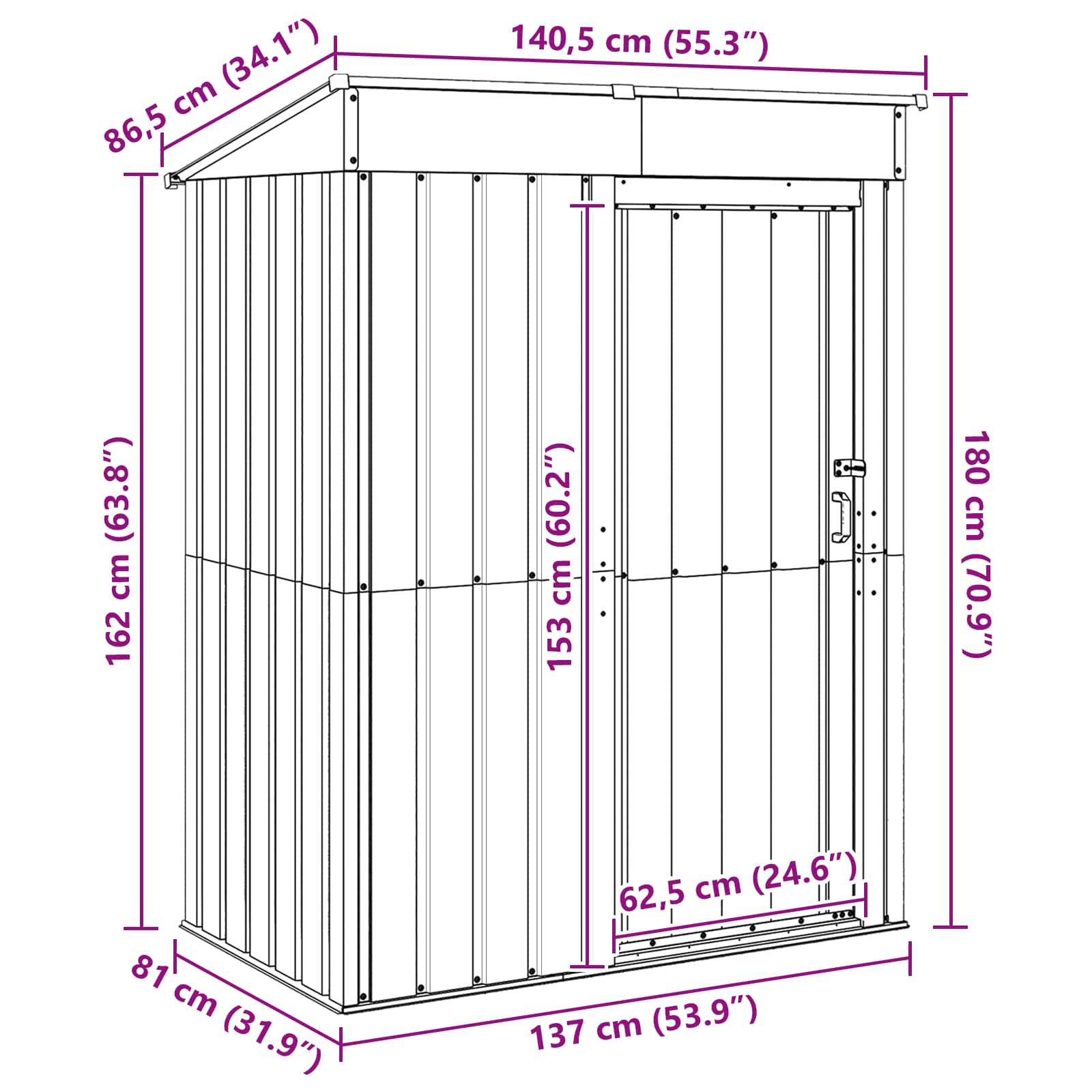 Garden Sheds 137 X 81 X 180 Cm Metal
