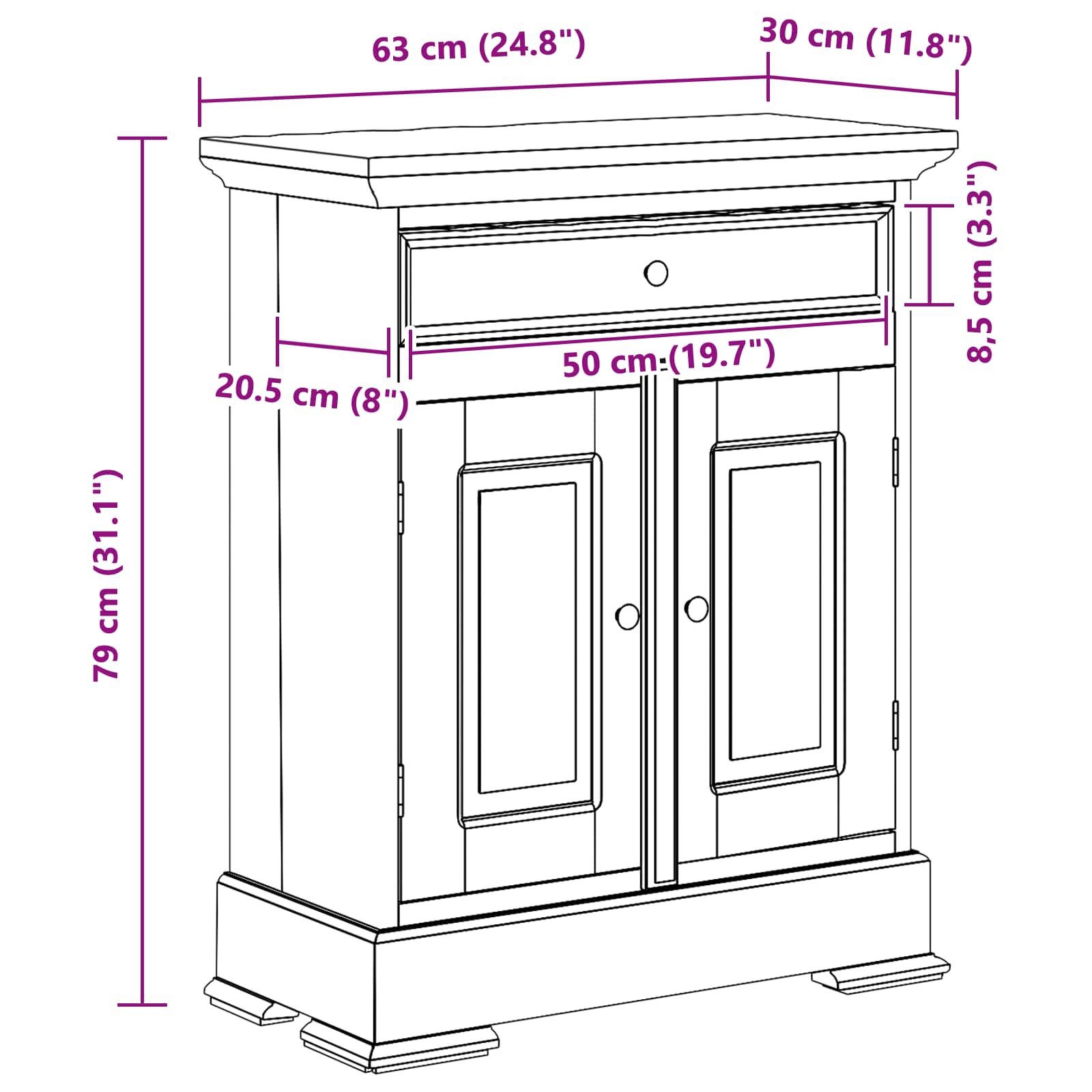 Storage Cabinet 63 X 30 X 79 Cm Solid Mahogany Wood