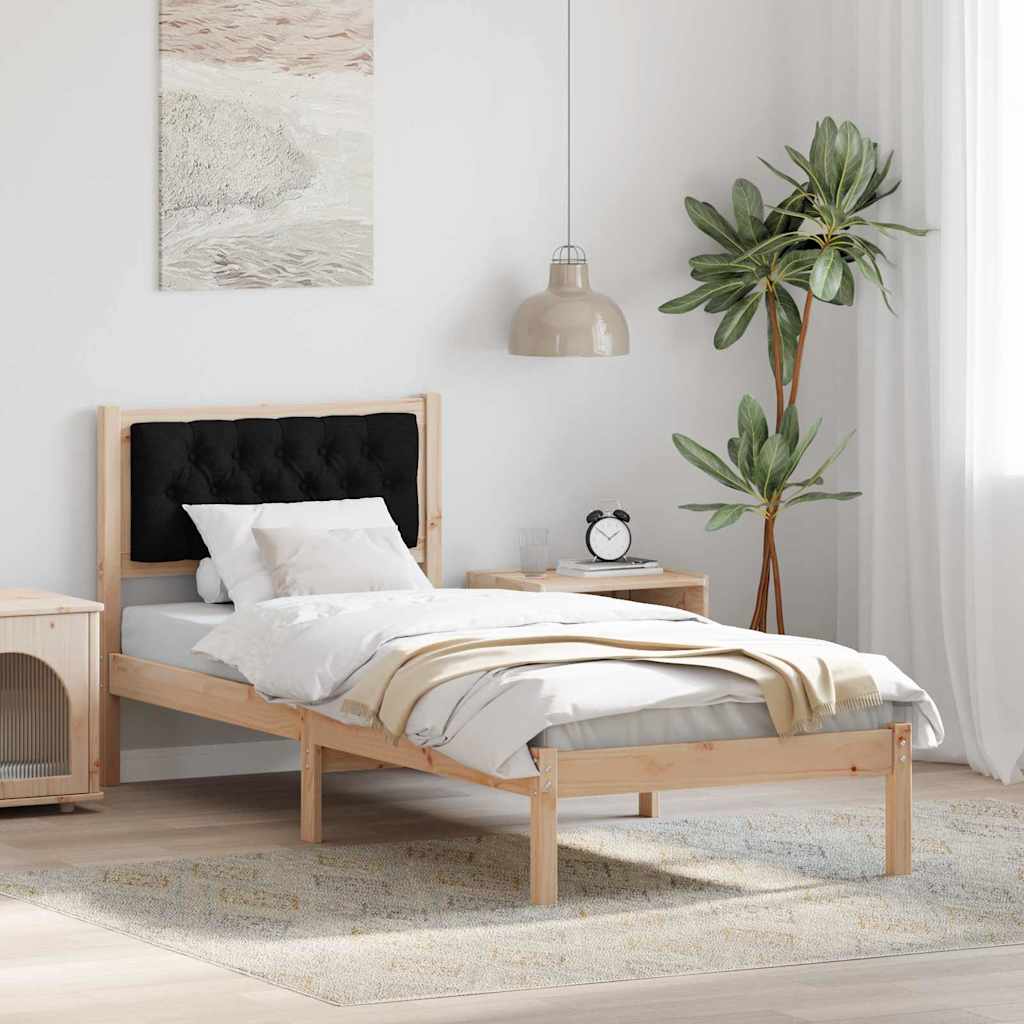 Bed Frame With Headboard Black Solid Pine Wood