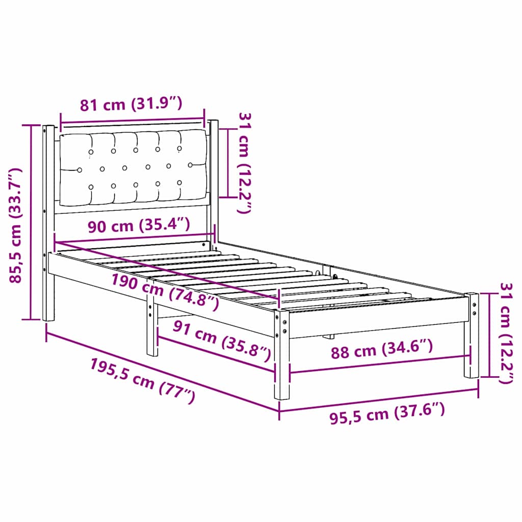 Bed Frame With Headboard Black Solid Pine Wood