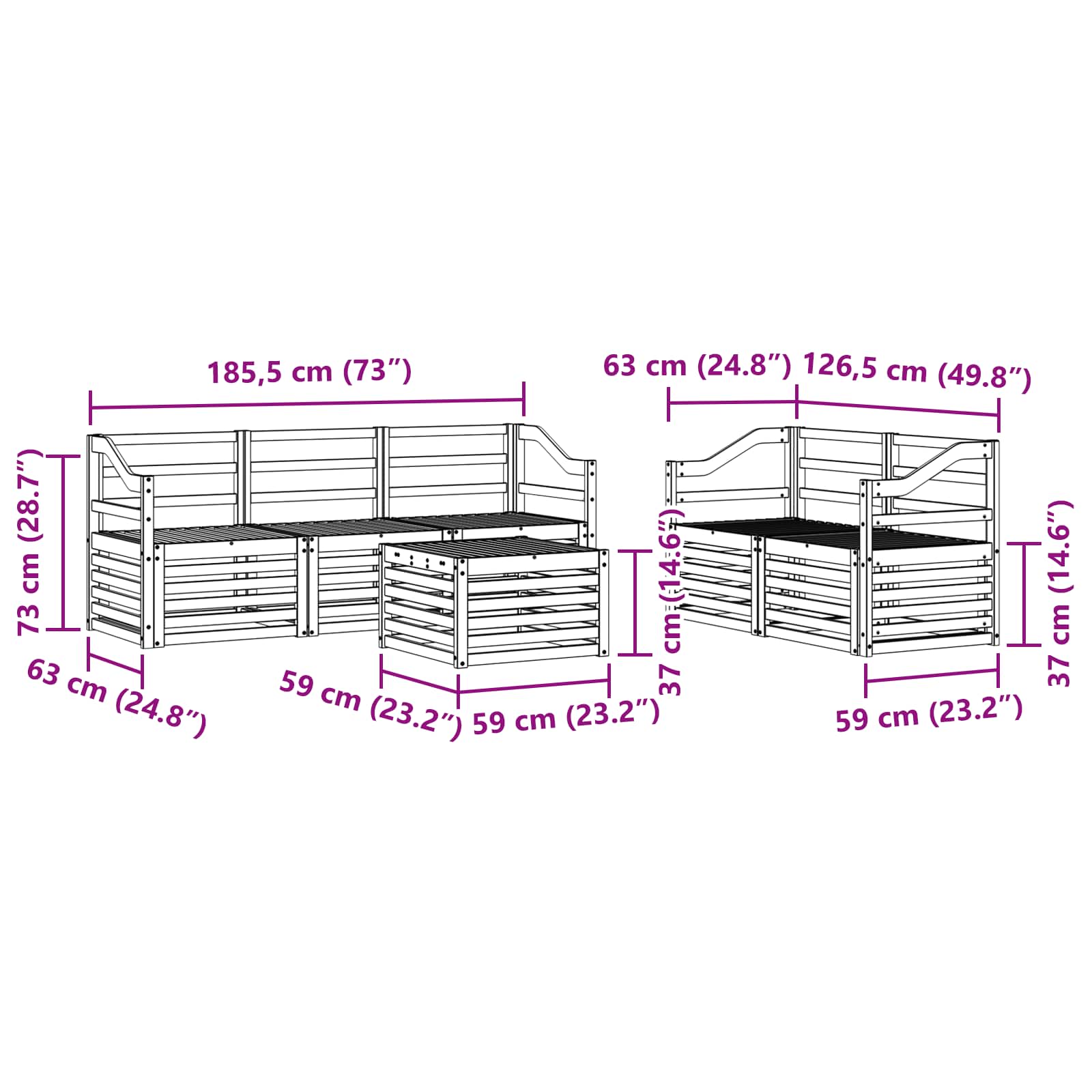 Sofa Sets Solid Acacia Wood
