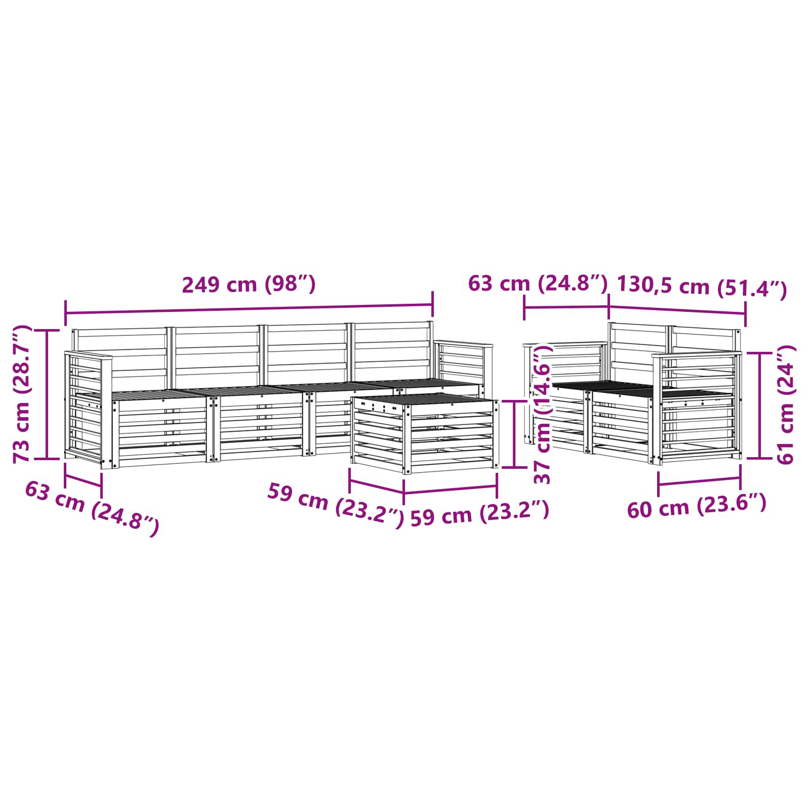 Sofa Sets Solid Acacia Wood