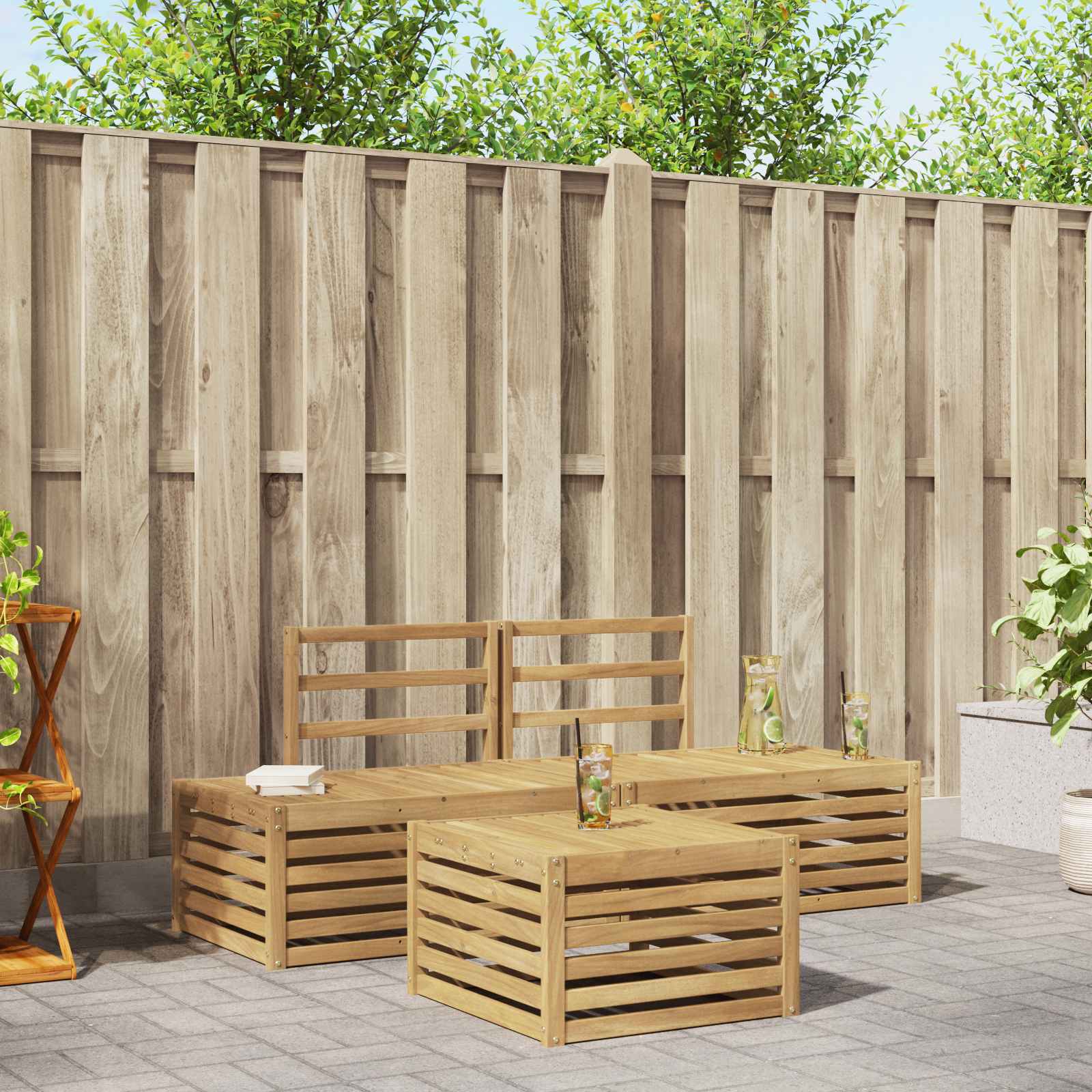Outdoor Sofa Set 59 X 59 X 37 Cm Solid Acacia Wood
