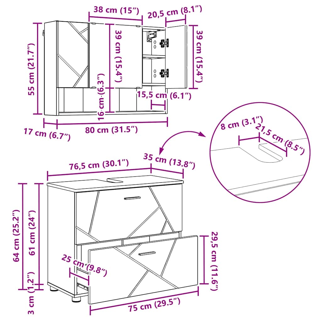 Bathroom Furniture Set With Drawer 2 Pcs