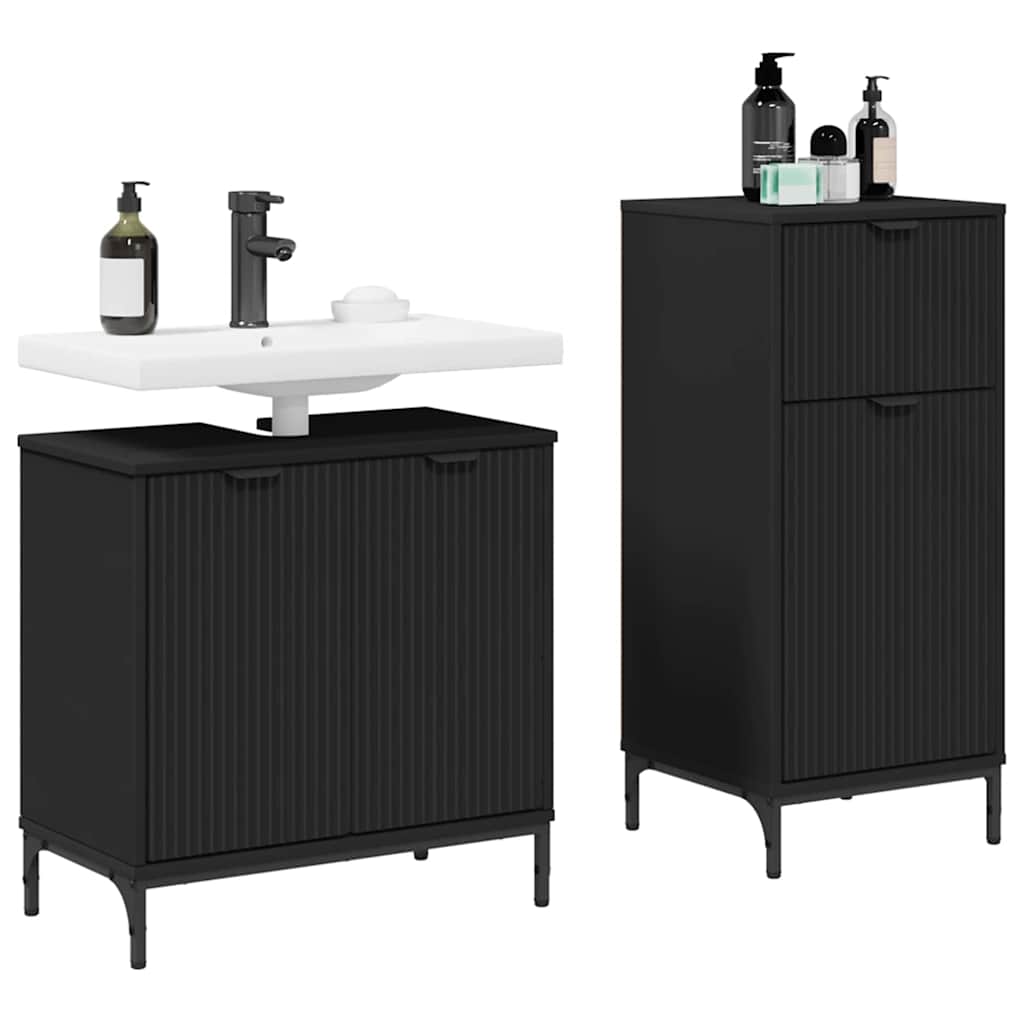 Bathroom Furniture Set 2 Pcs Engineered Wood And Metal