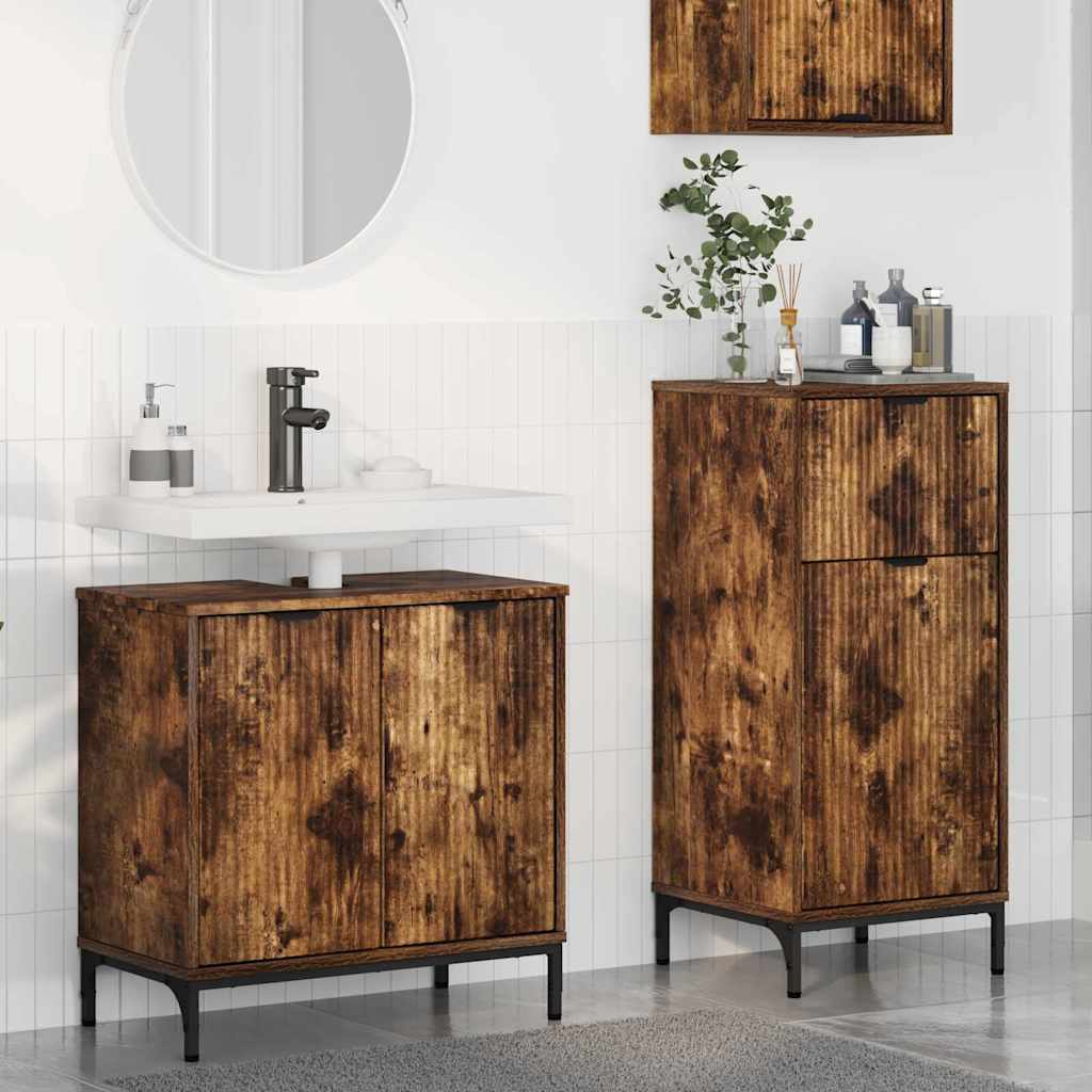 Bathroom Furniture Set 2 Pcs Engineered Wood And Metal