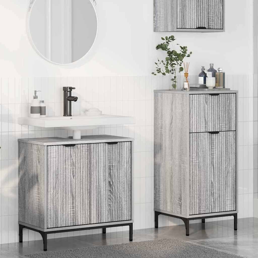 Bathroom Furniture Set 2 Pcs Engineered Wood And Metal
