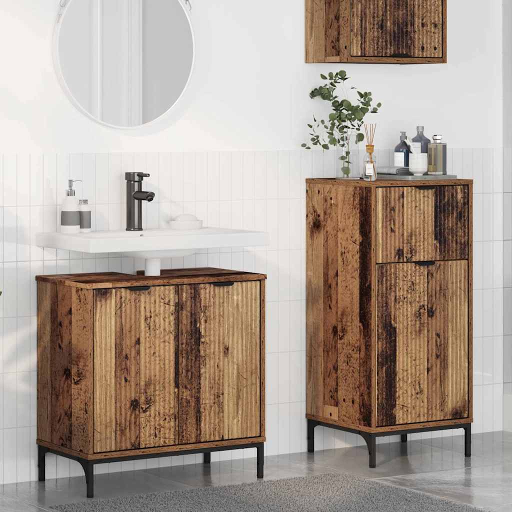 Bathroom Furniture Set 2 Pcs Engineered Wood And Metal