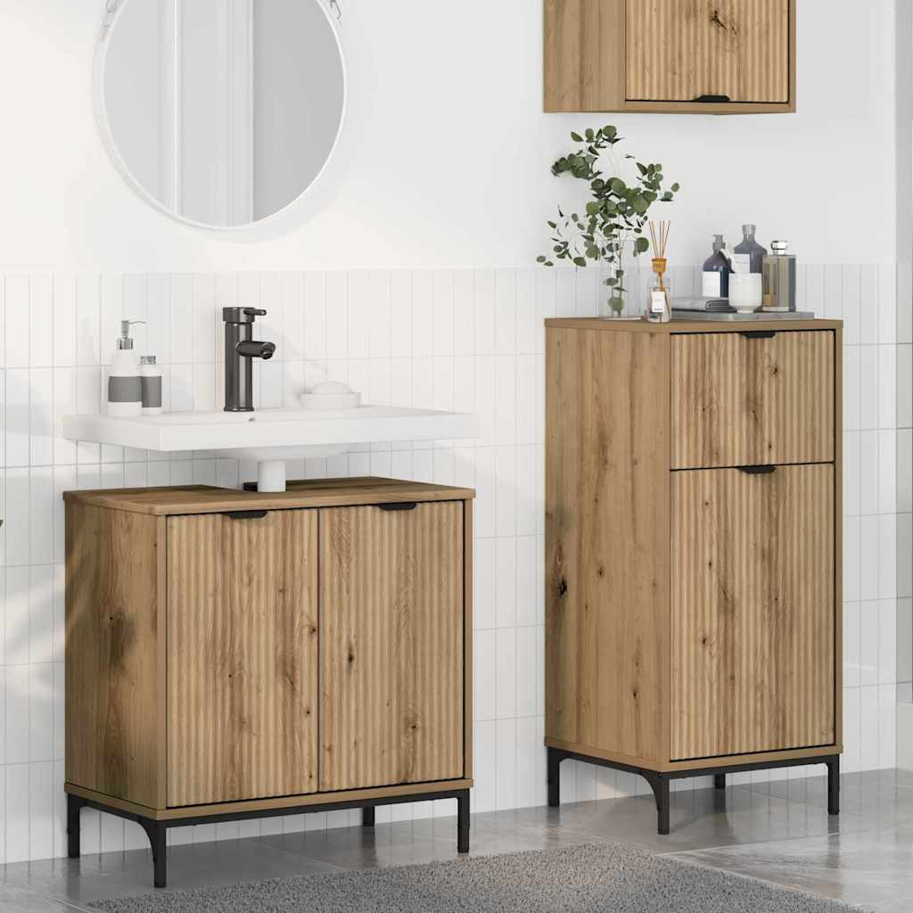 Bathroom Furniture Set 2 Pcs Engineered Wood And Metal