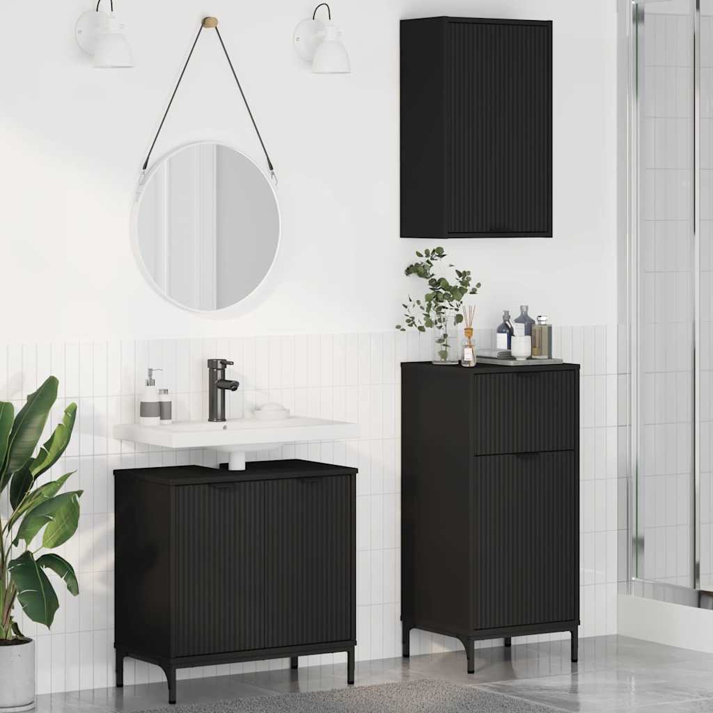 Bathroom Furniture Set 3 Pcs Engineered Wood And Metal