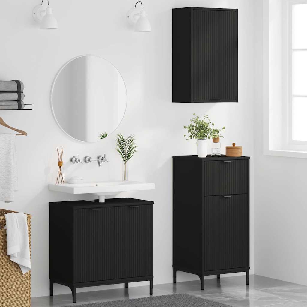 Bathroom Furniture Set 3 Pcs Engineered Wood And Metal