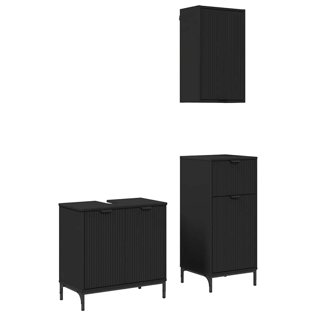 Bathroom Furniture Set 3 Pcs Engineered Wood And Metal
