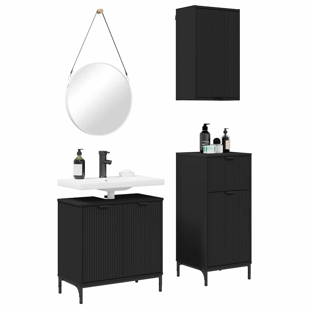 Bathroom Furniture Set 3 Pcs Engineered Wood And Metal