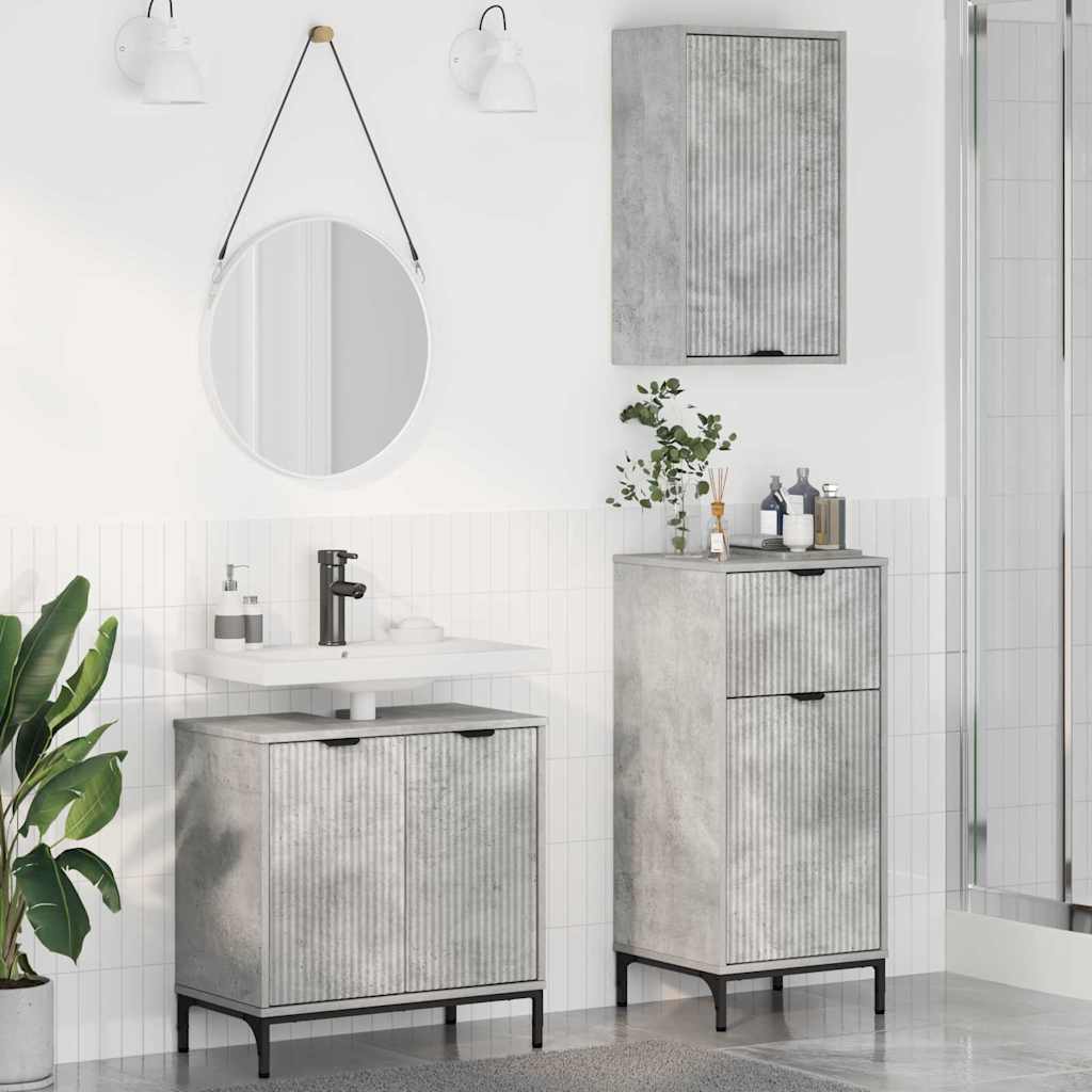Bathroom Furniture Set 3 Pcs Engineered Wood And Metal