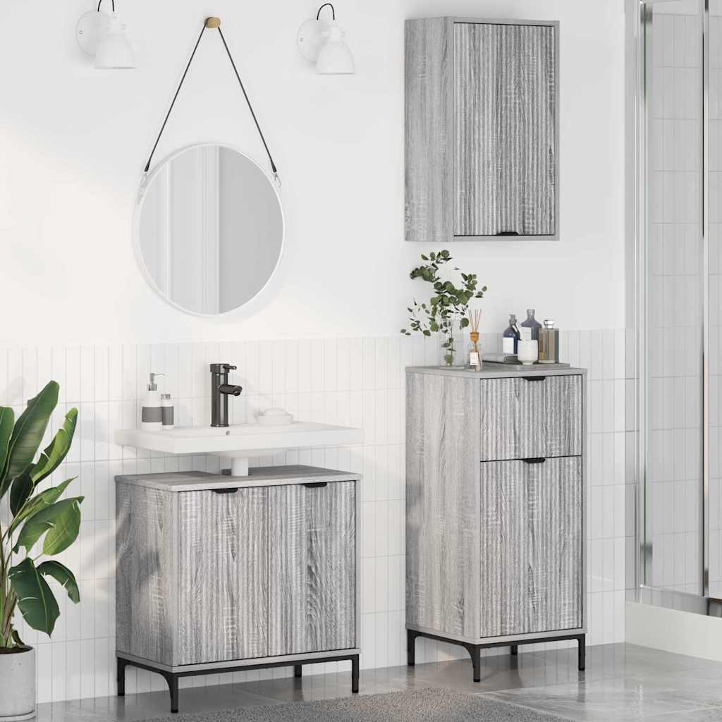 Bathroom Furniture Set 3 Pcs Engineered Wood And Metal