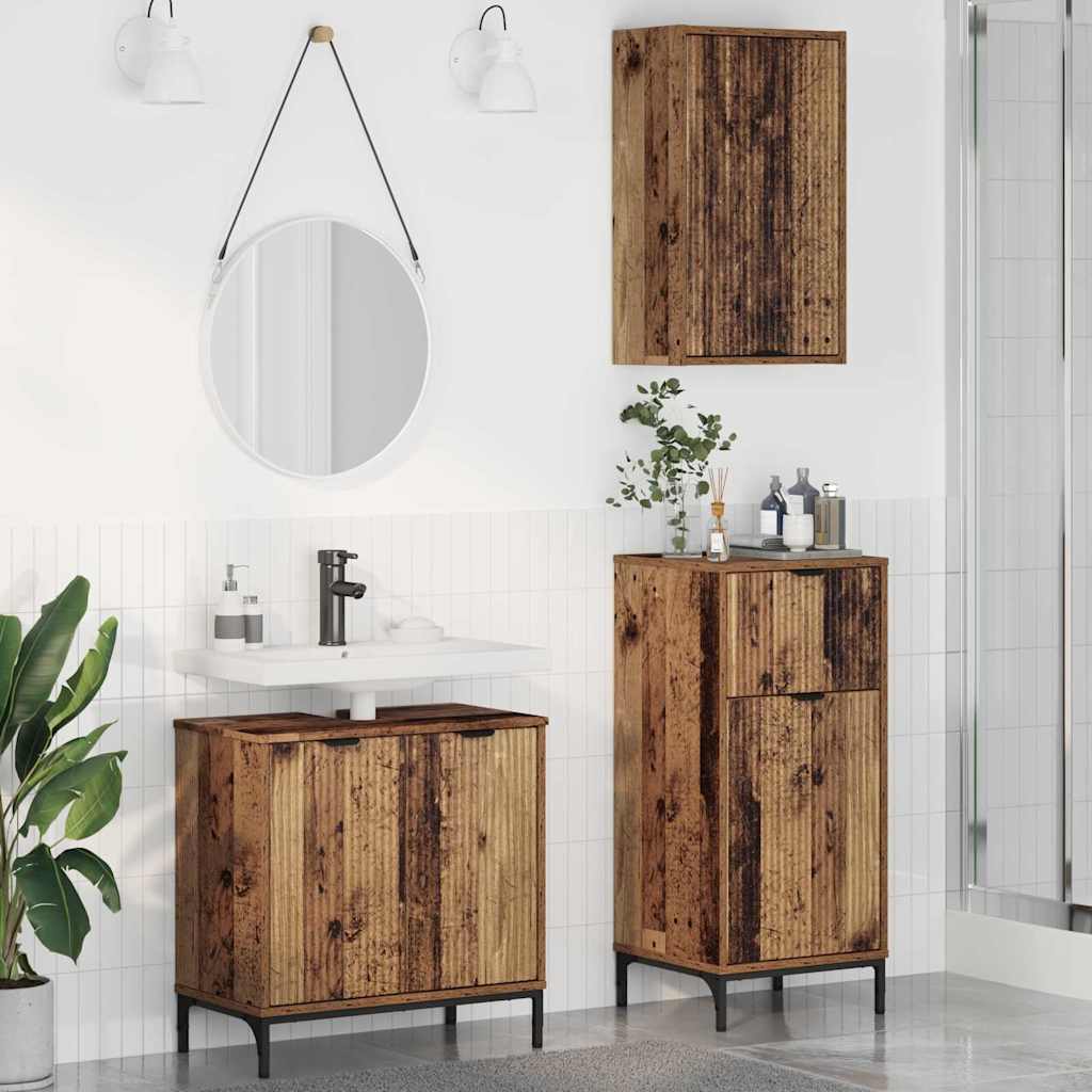 Bathroom Furniture Set 3 Pcs Engineered Wood And Metal