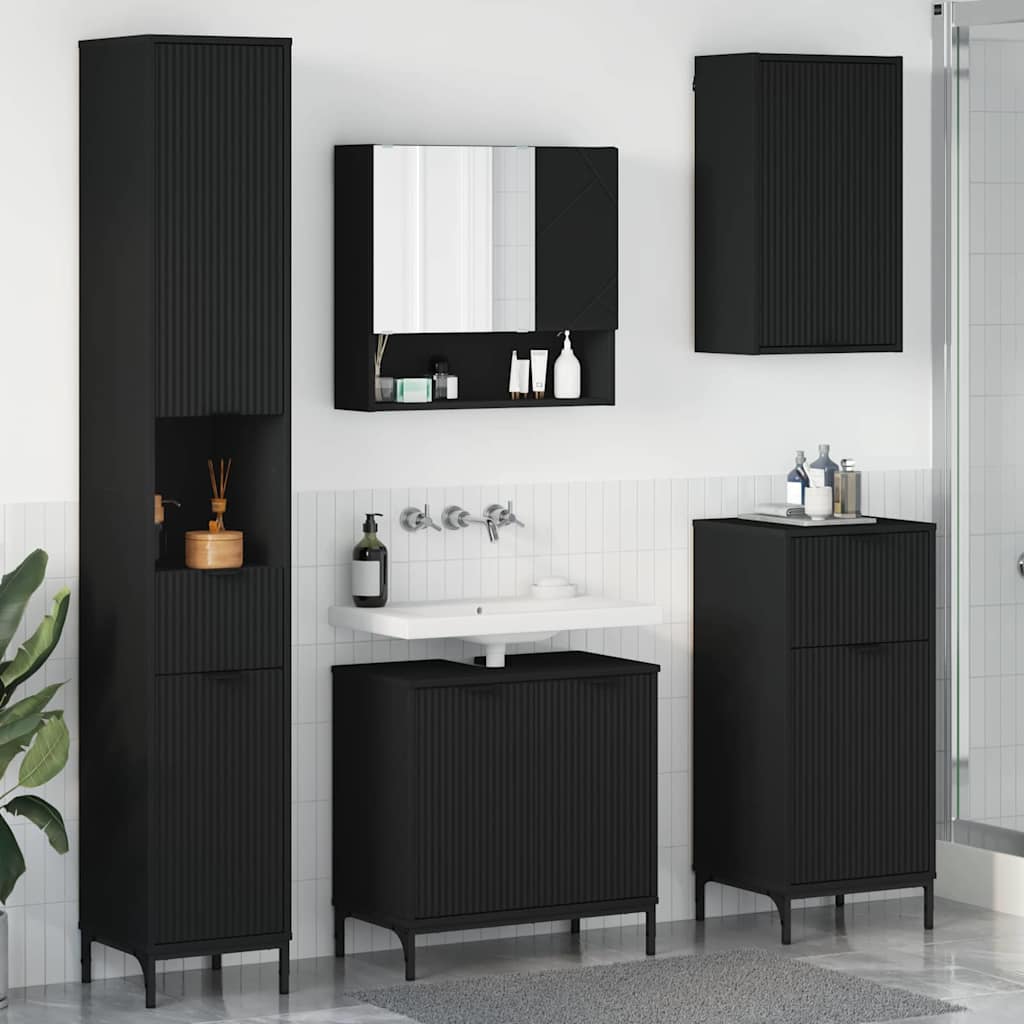 Bathroom Furniture Set With Drawer Engineered Wood, Metal