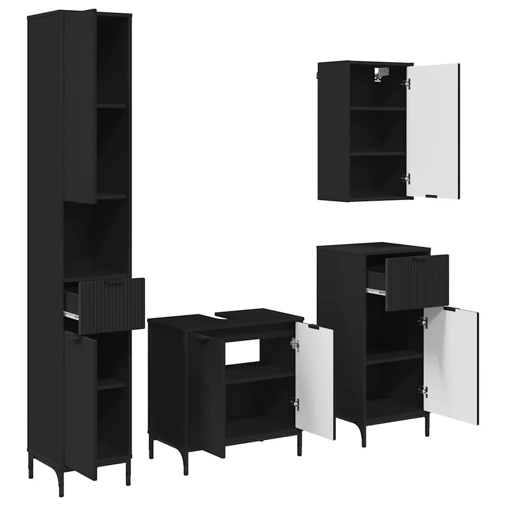 Bathroom Furniture Set With Drawer Engineered Wood, Metal