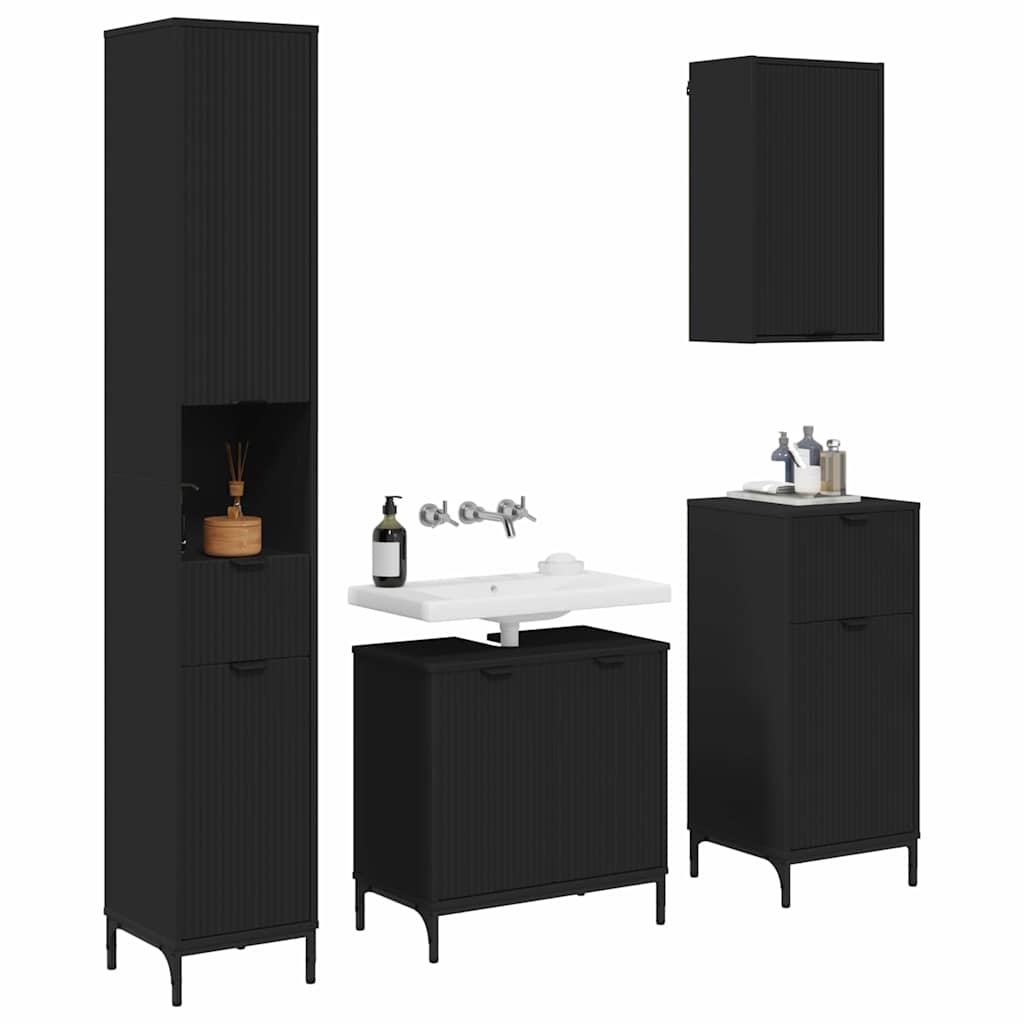 Bathroom Furniture Set With Drawer Engineered Wood, Metal