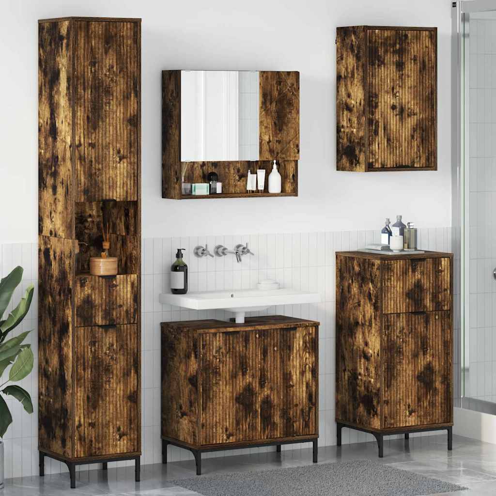 Bathroom Furniture Set With Drawer Engineered Wood, Metal