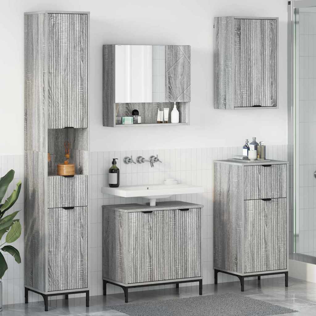 Bathroom Furniture Set With Drawer Engineered Wood, Metal