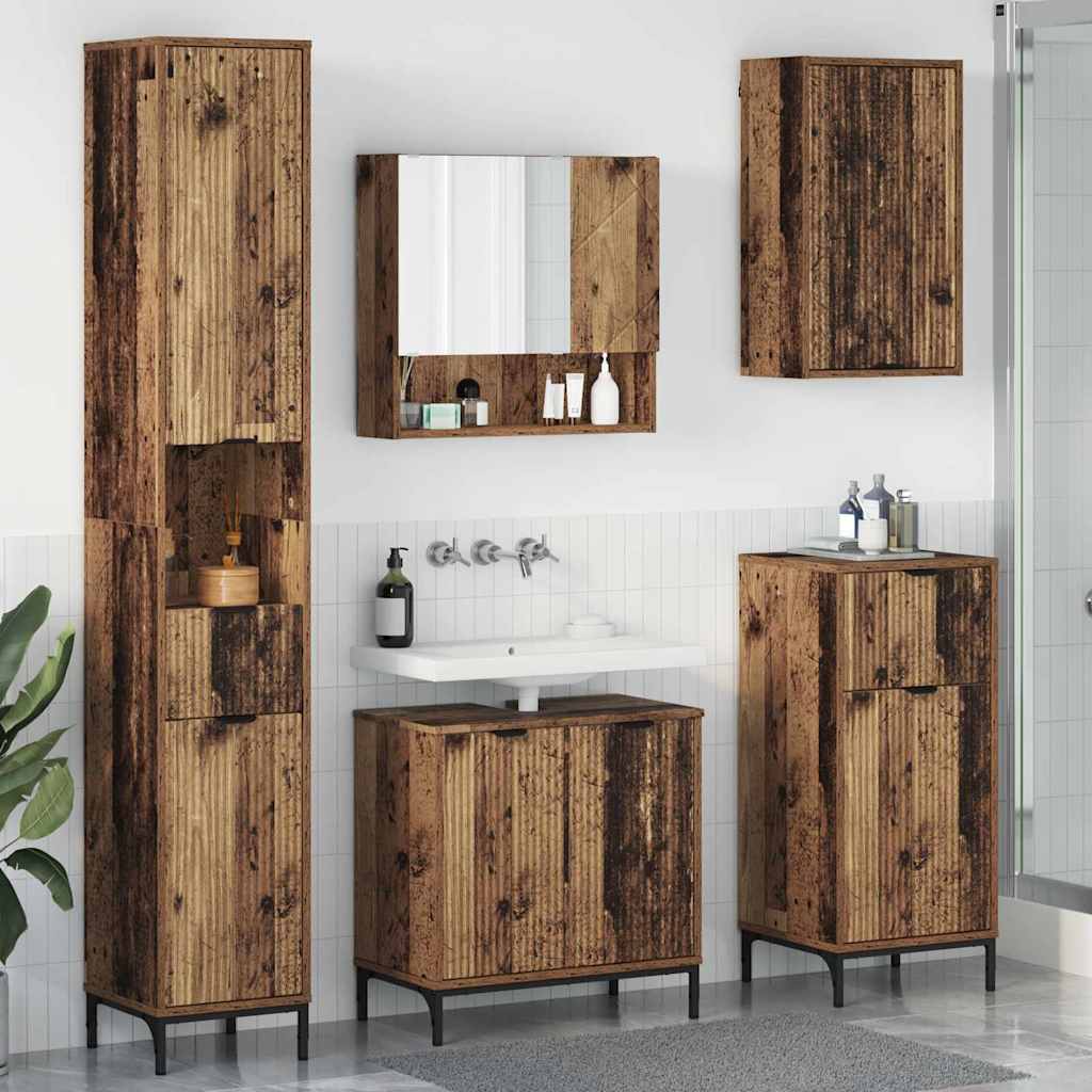 Bathroom Furniture Set With Drawer Engineered Wood, Metal