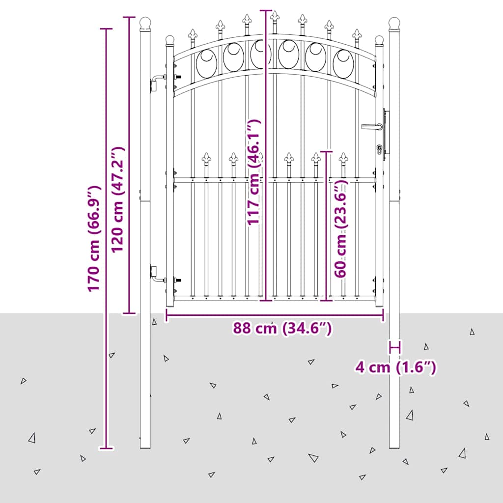 Fence Gate With Spikes Emmen 150 X 100 Cm Powder-Coated Steel
