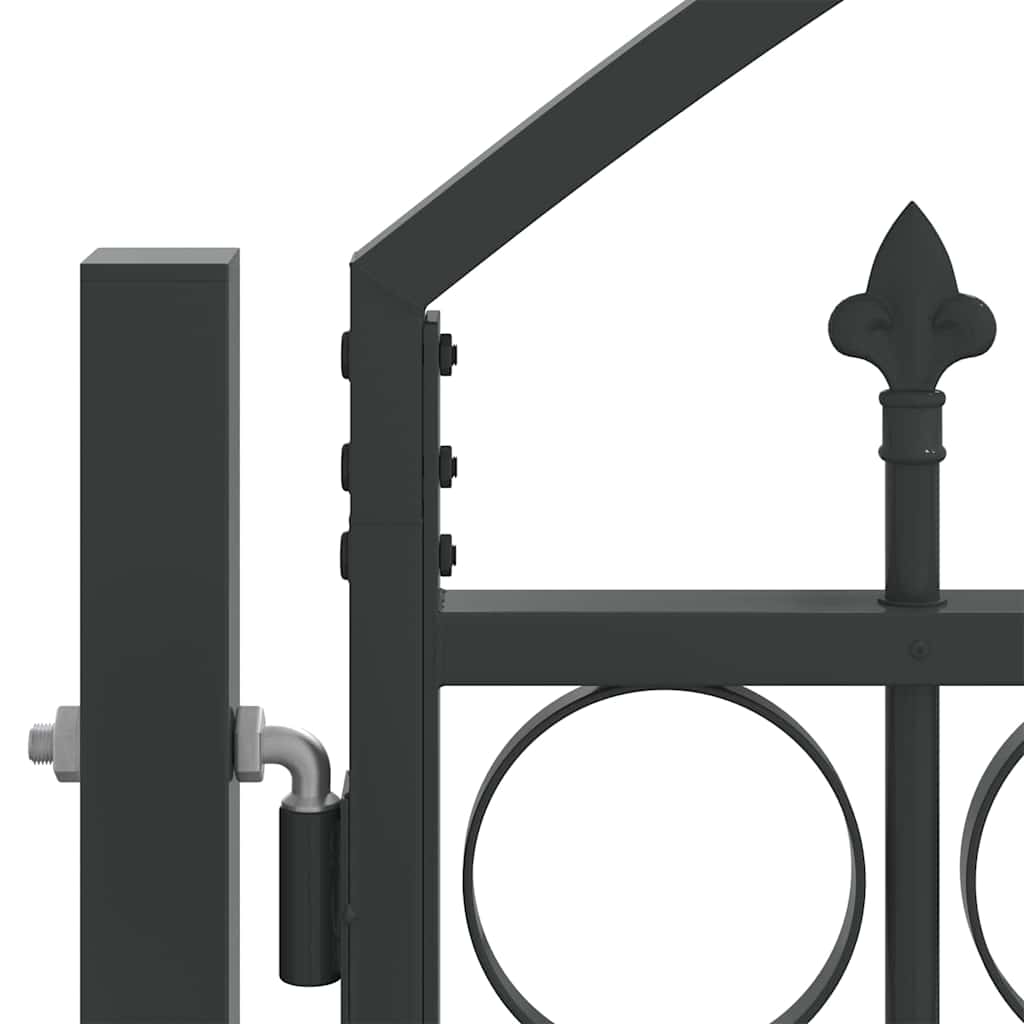 Garden Gate Black Double 300x125cm Steel Driveway Fence Lockable Grey LED 4 cm