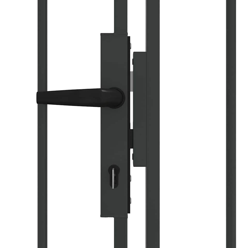 Garden Gate Black Double 300x125cm Steel Driveway Fence Lockable Grey LED 4 cm