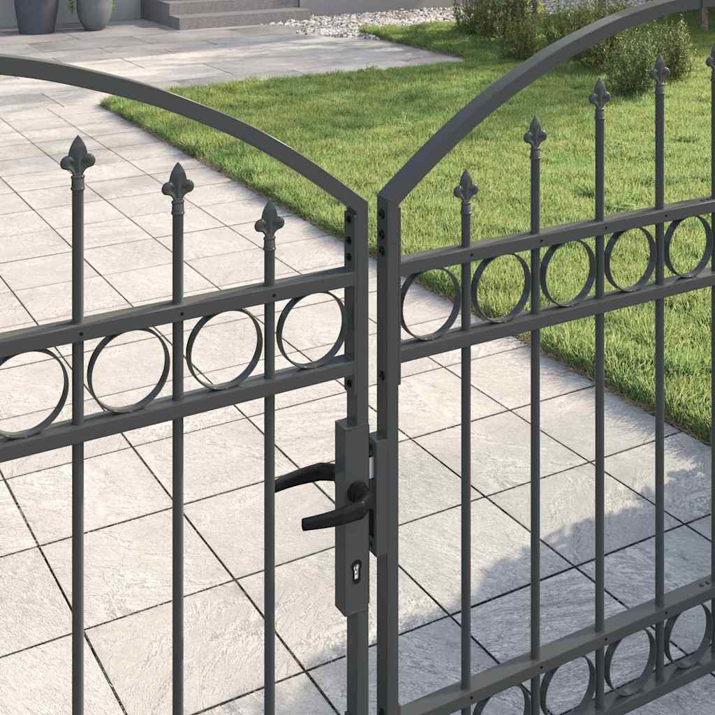 Garden Gate Black Double 300x125cm Steel Driveway Fence Lockable Grey LED 4 cm