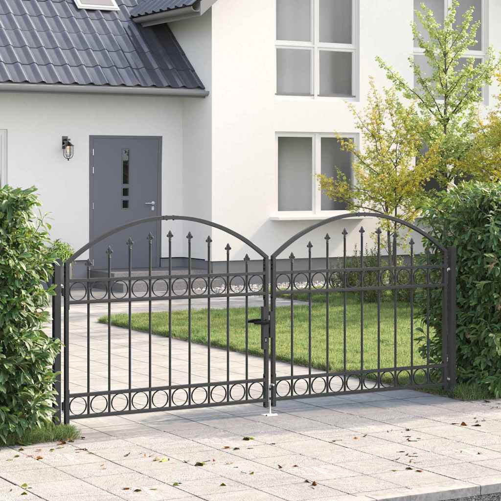 Garden Gate Black Double 300x125cm Steel Driveway Fence Lockable Grey LED 4 cm