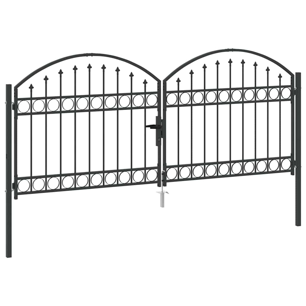 Garden Gate Black Double 300x125cm Steel Driveway Fence Lockable Grey LED 4 cm