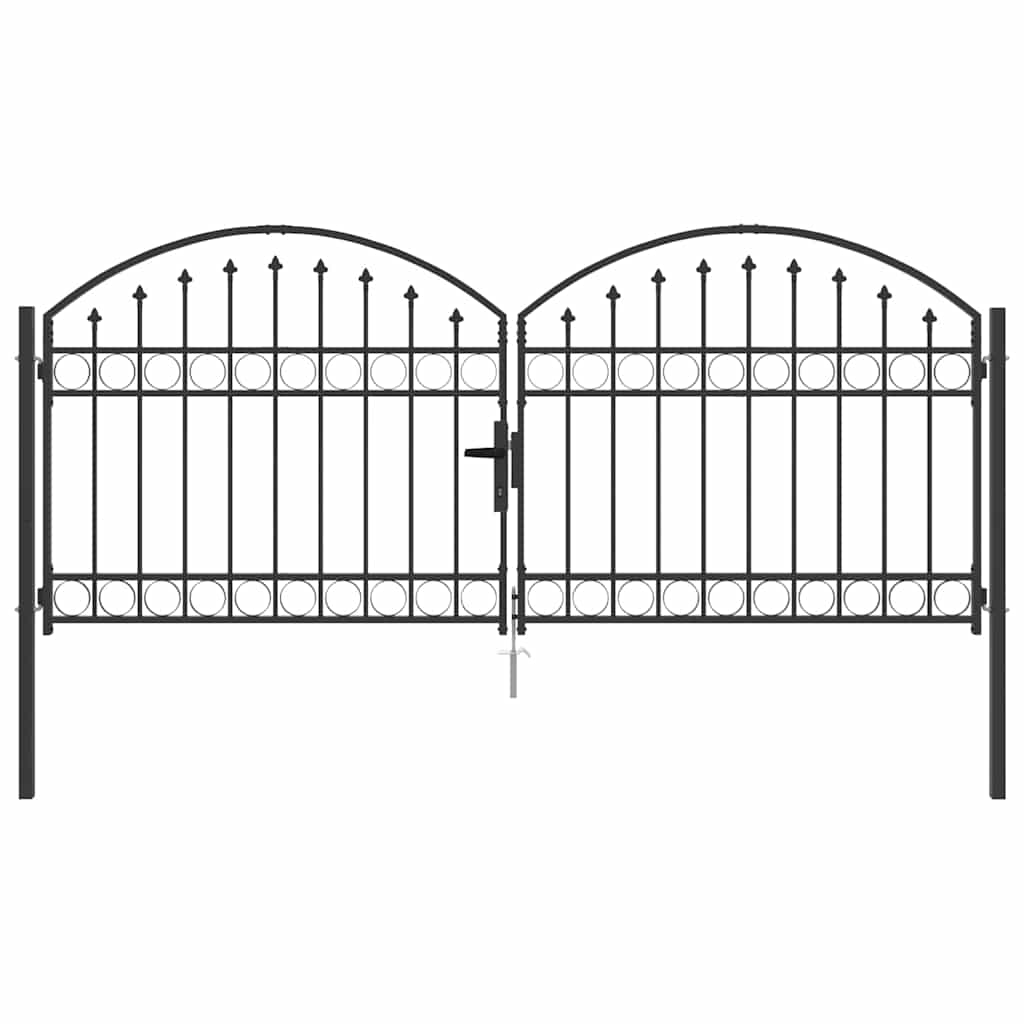 Garden Gate Black Double 300x125cm Steel Driveway Fence Lockable Grey LED 4 cm