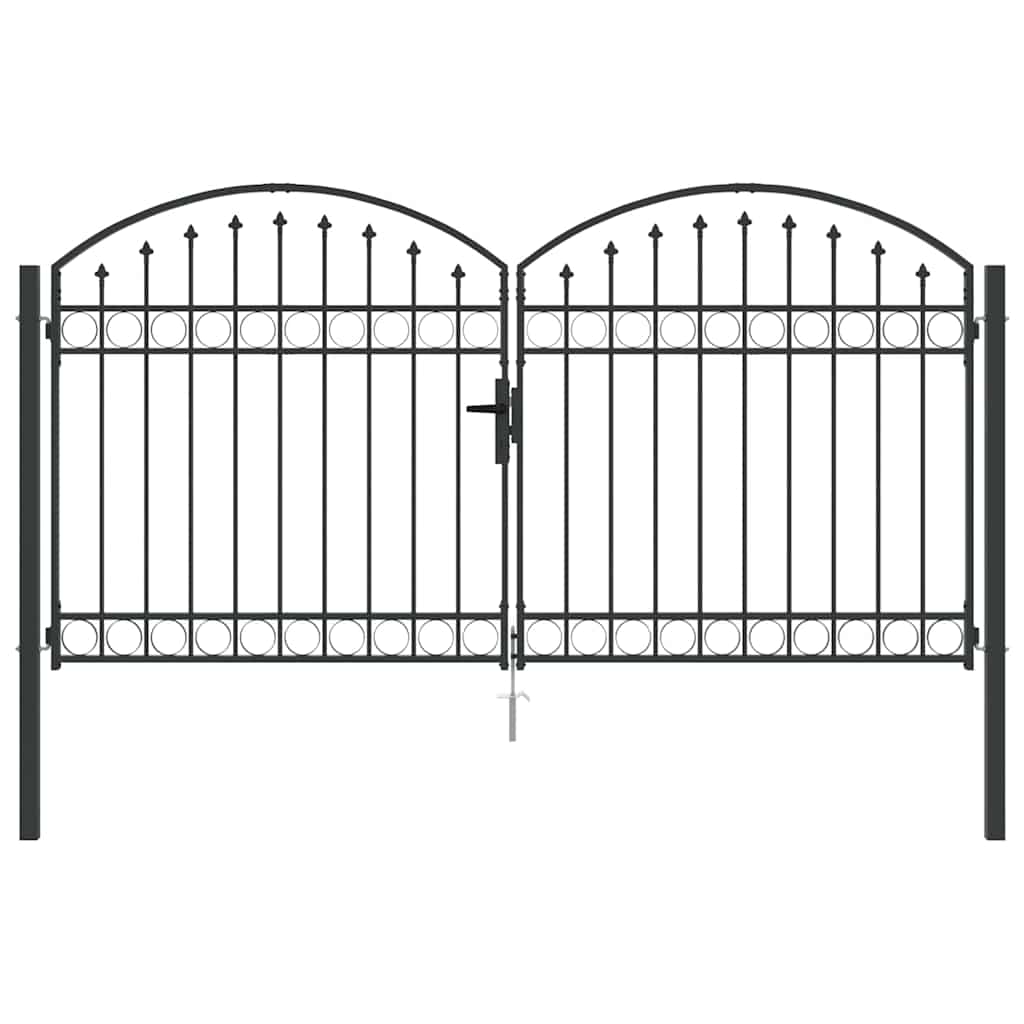 Garden Gate Black Double 300x125cm Steel Driveway Fence Lockable Grey LED 4 cm