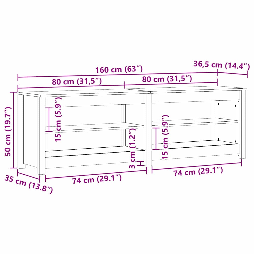 Shoe Bench With Shelf With Storage 160 X 36.5 X 50 Cm