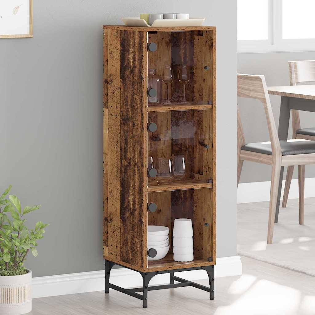Sideboard Highboard Glass Doors 35X37X120 Cm White Black Oak Artisan Oak Steel 3