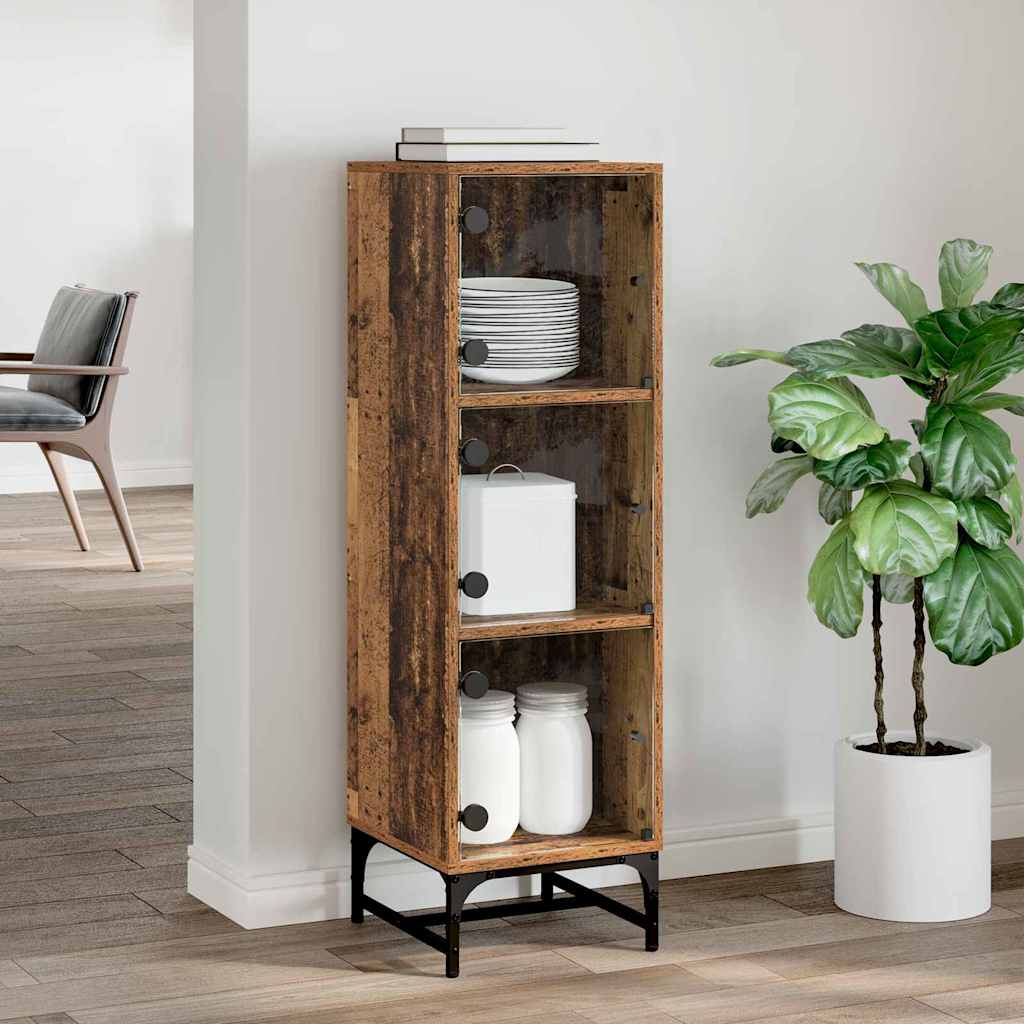 Sideboard Highboard Glass Doors 35X37X120 Cm White Black Oak Artisan Oak Steel 3