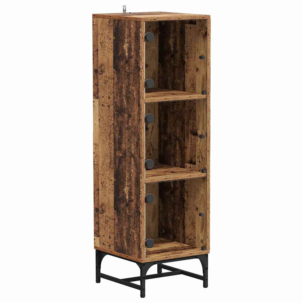 Sideboard Highboard Glass Doors 35X37X120 Cm White Black Oak Artisan Oak Steel 3