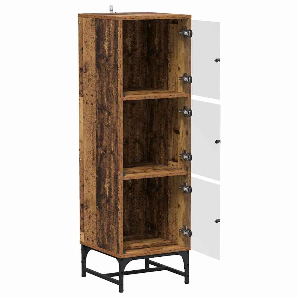 Sideboard Highboard Glass Doors 35X37X120 Cm White Black Oak Artisan Oak Steel 3