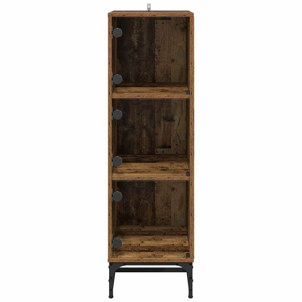 Sideboard Highboard Glass Doors 35X37X120 Cm White Black Oak Artisan Oak Steel 3
