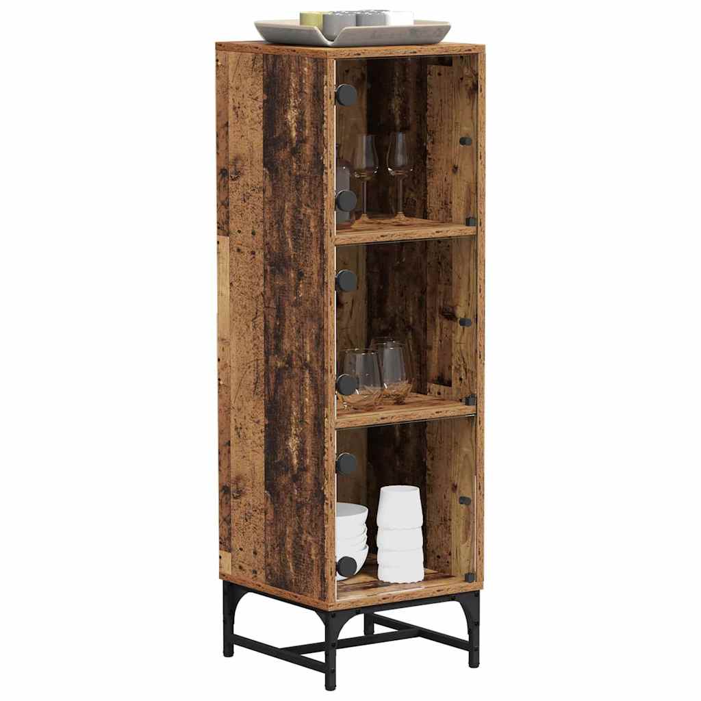 Sideboard Highboard Glass Doors 35X37X120 Cm White Black Oak Artisan Oak Steel 3