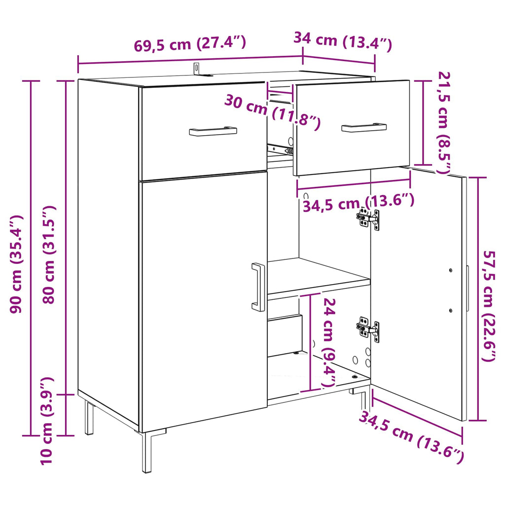Sideboard 69.5 X 34 X 90 Cm Engineered Wood