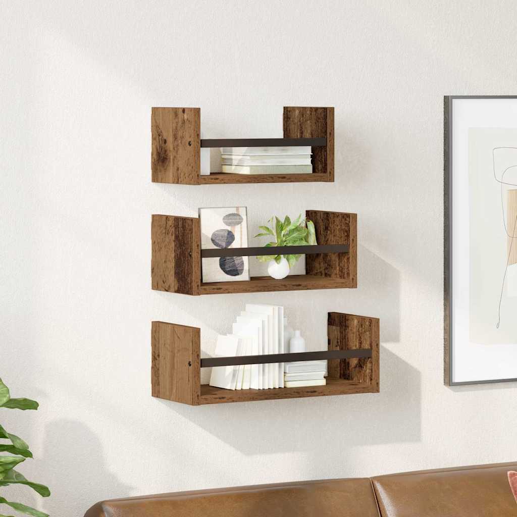 3 Piece Wall Shelf Set With Bars Engineered Wood
