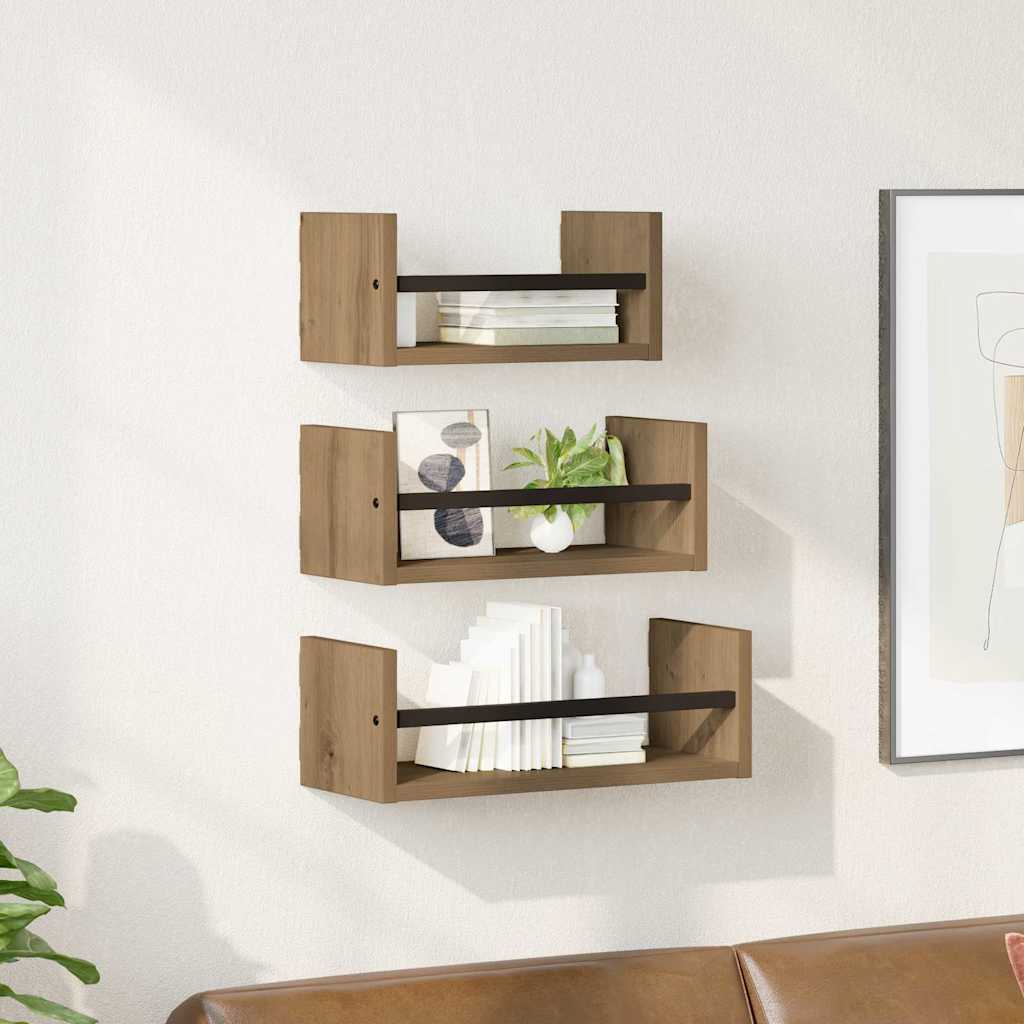 3 Piece Wall Shelf Set With Bars Engineered Wood