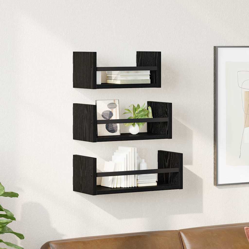 3 Piece Wall Shelf Set With Bars Engineered Wood