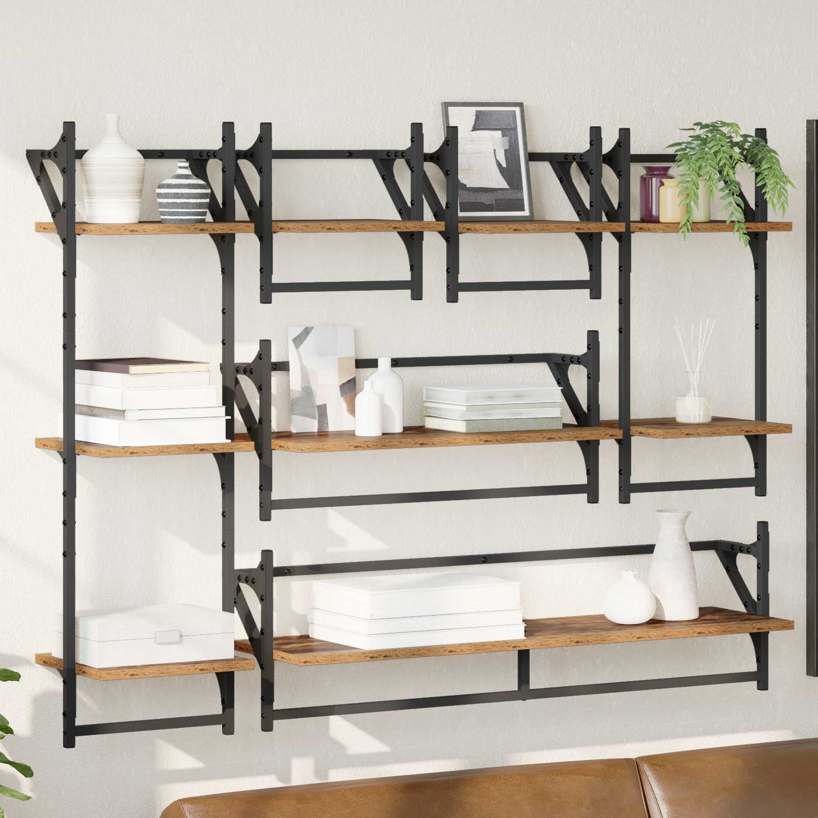 6 Piece Wall Shelf Set With Bars Engineered Wood