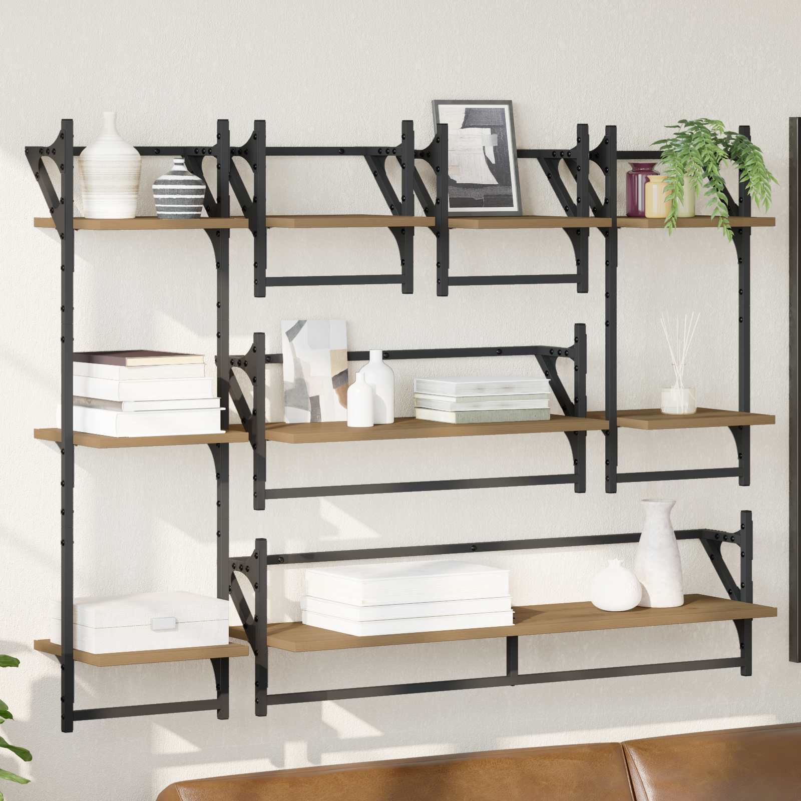 6 Piece Wall Shelf Set With Bars Engineered Wood